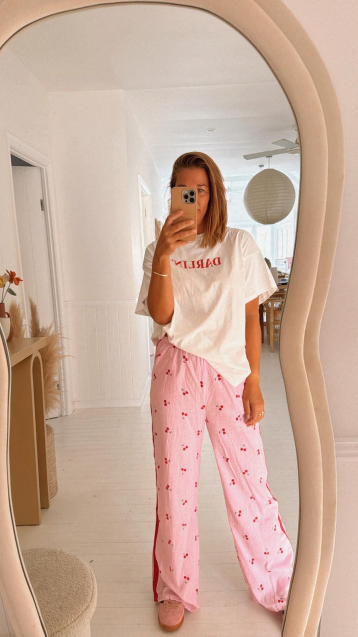 Cherry Red Striped Pants