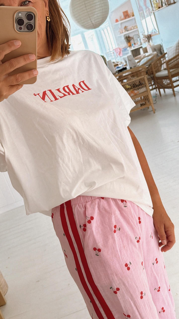 Cherry Red Striped Pants