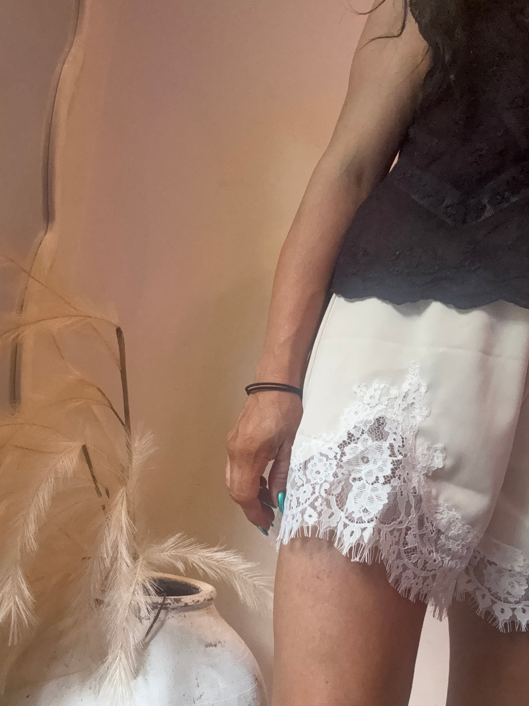 Vanilla Satin Lace Shorts
