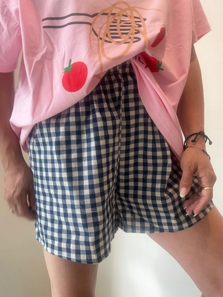 Navy Check Racer Shorts