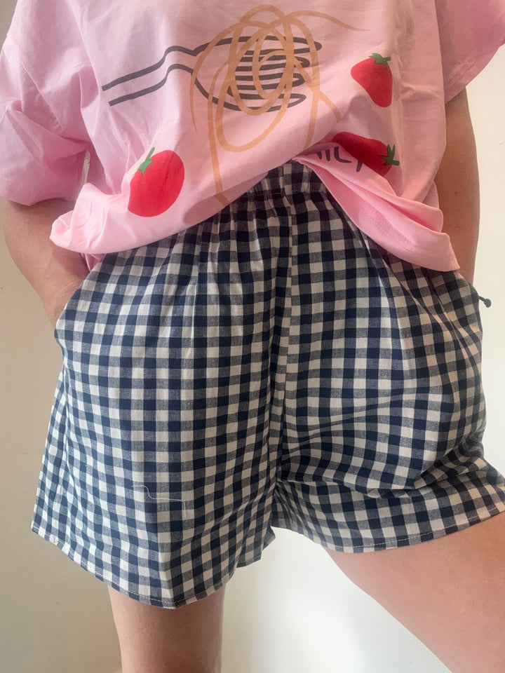 Navy Check Racer Shorts