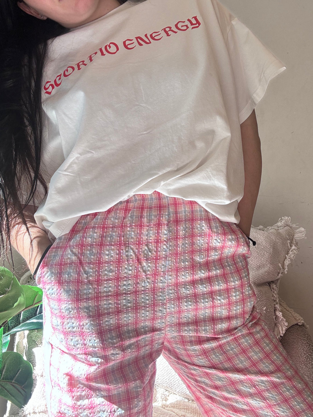 Pink Squares Striped Pants