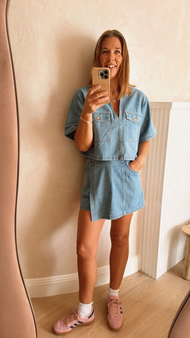 Natalie Light Denim Skort Set