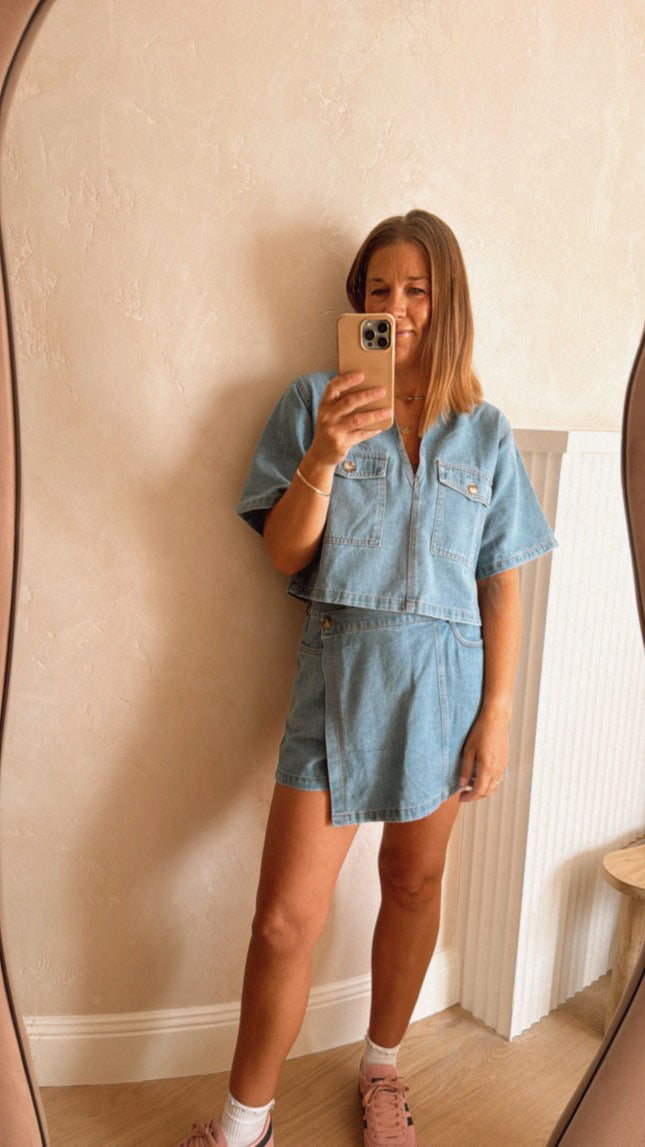 Natalie Light Denim Skort Set