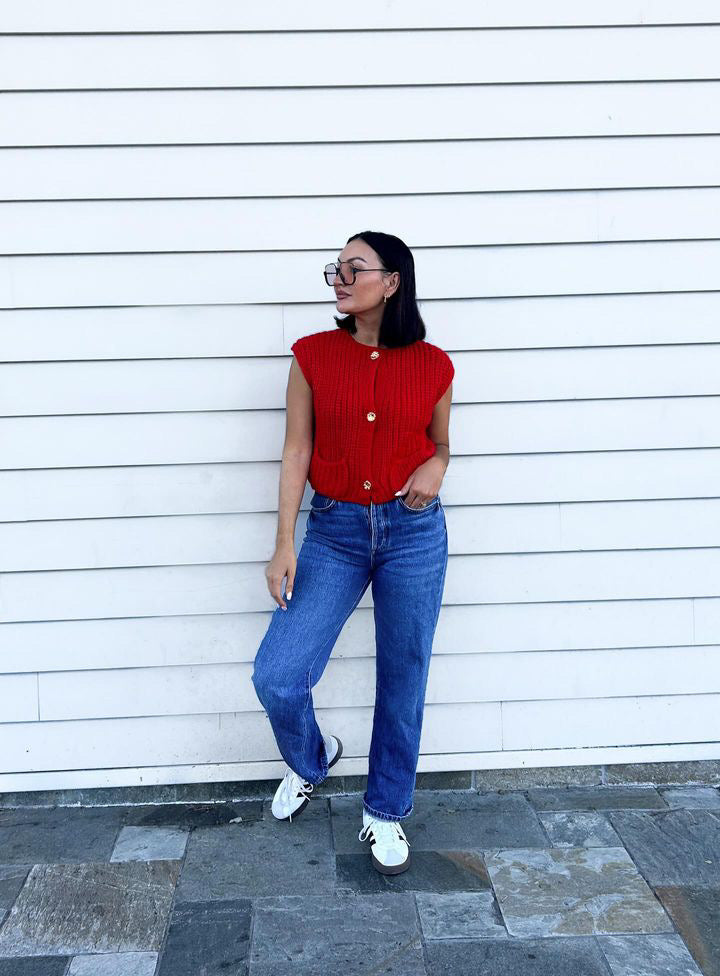 Red Classic Knit Vest