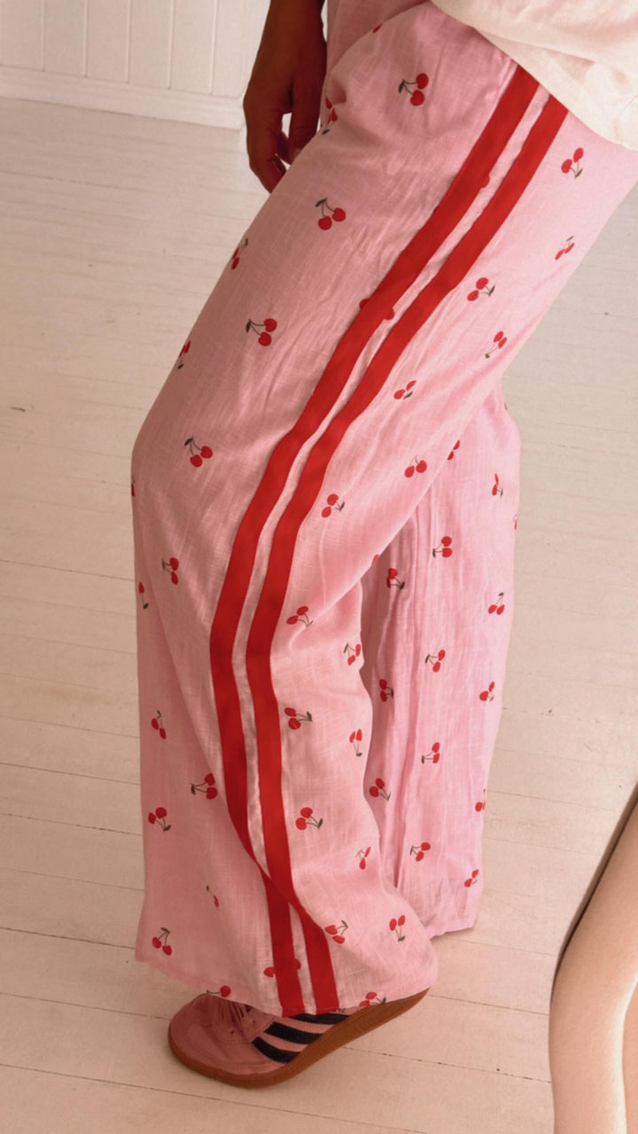 Cherry Red Striped Pants