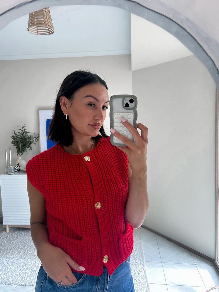 Red Classic Knit Vest