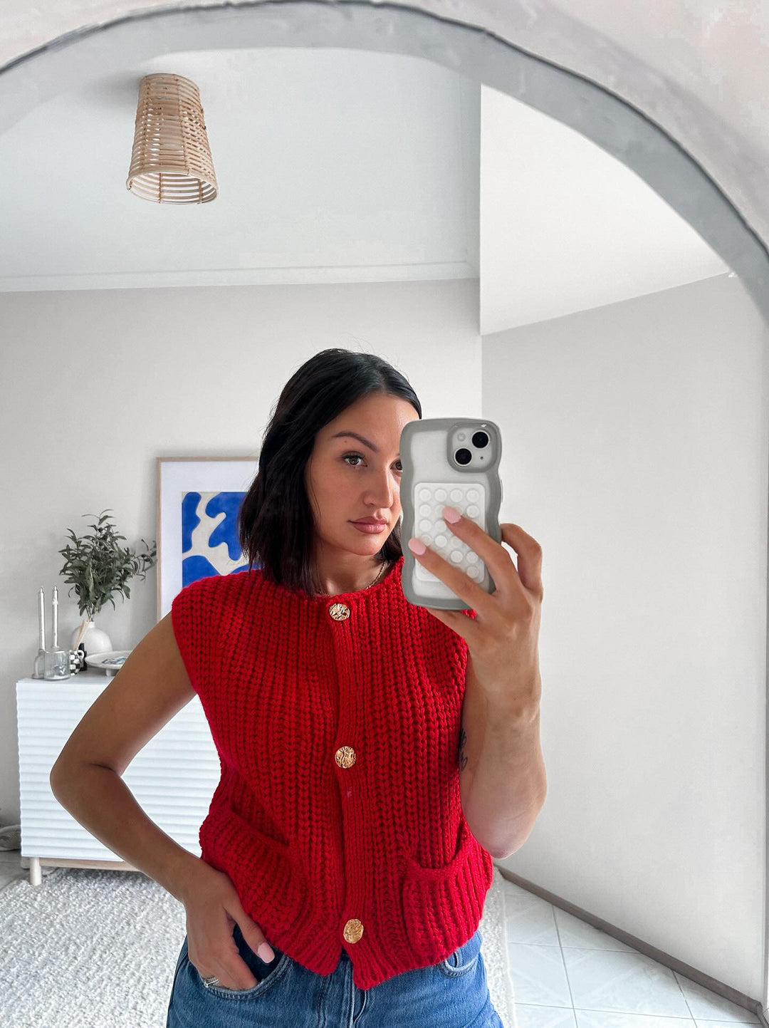 Red Classic Knit Vest