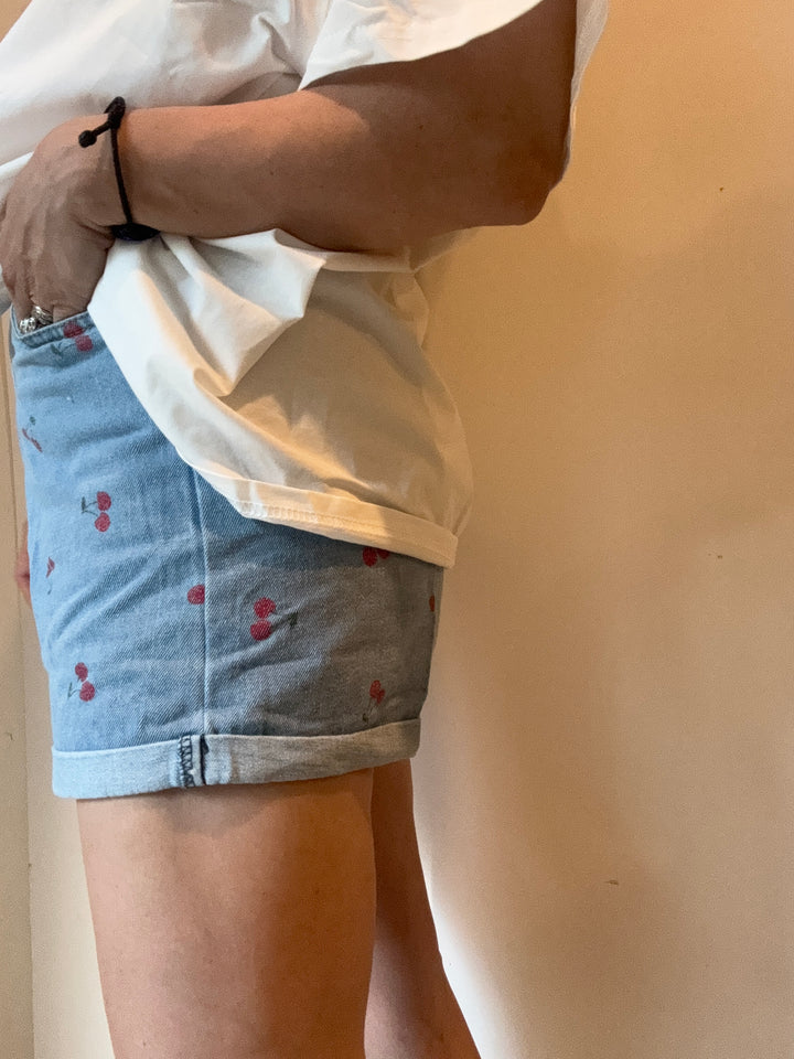 Cherry Lovin Blue Wash Denim Shorts