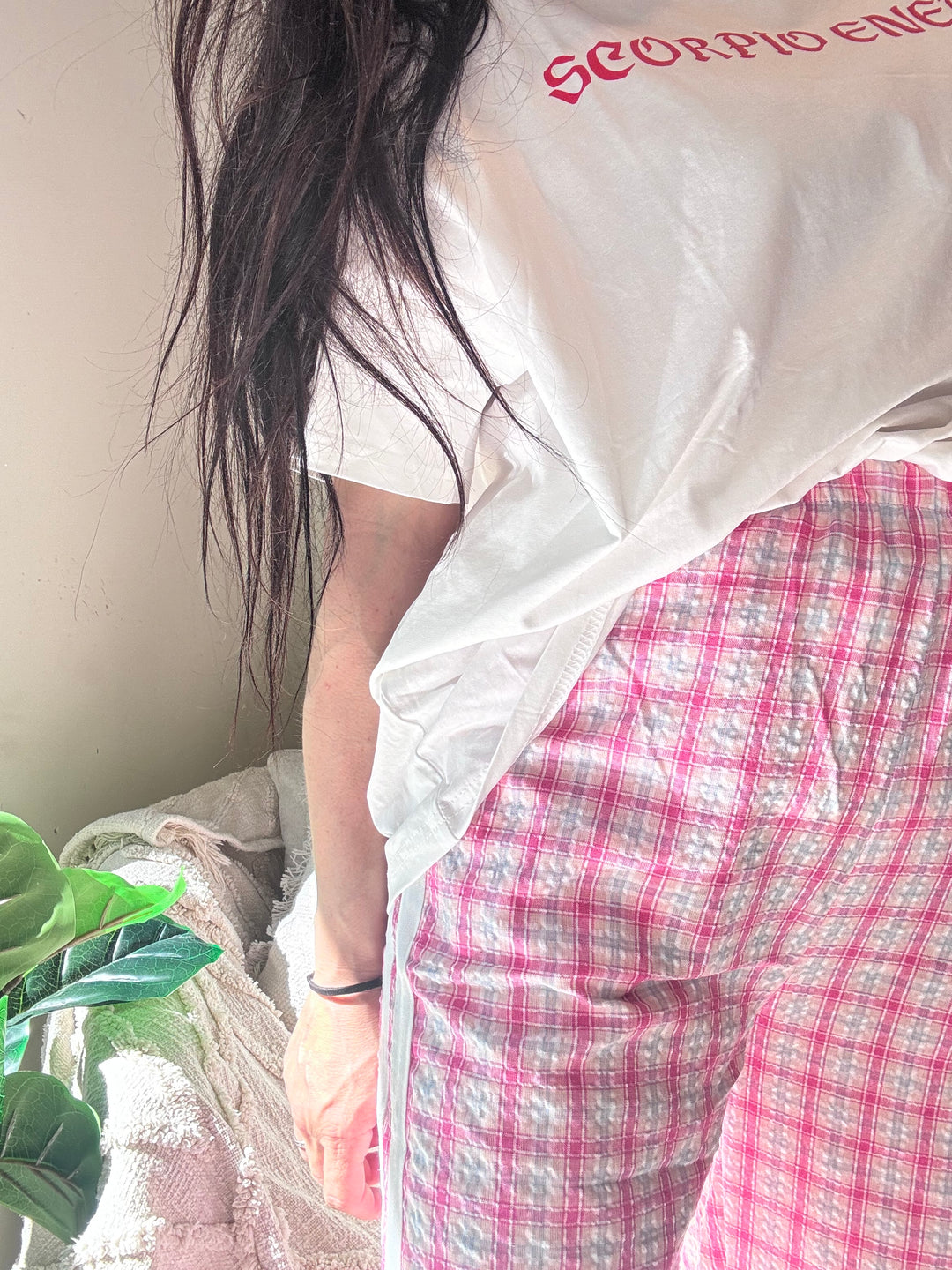 Pink Squares Striped Pants