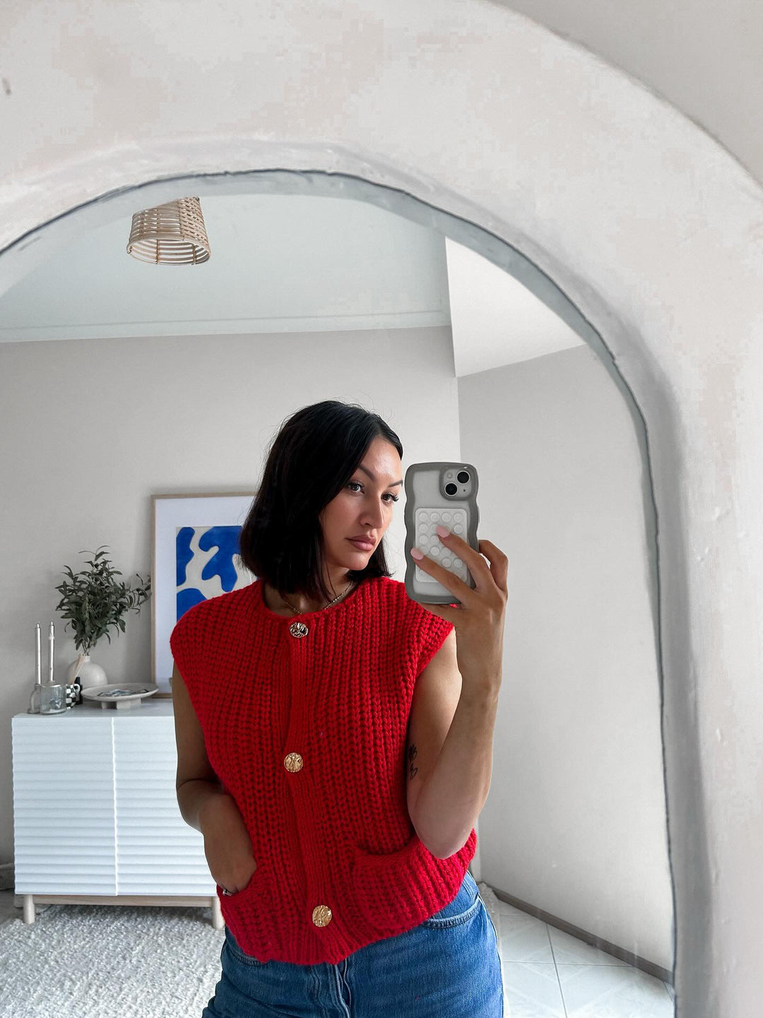 Red Classic Knit Vest