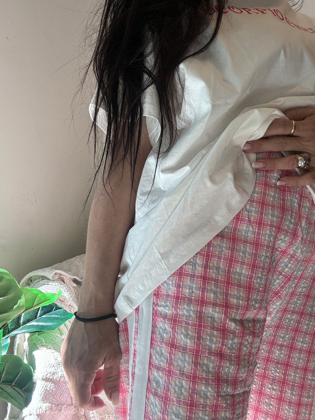 Pink Squares Striped Pants