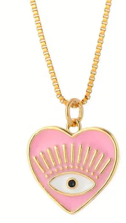 Heart Evil's Eye Shape Pendant Necklace