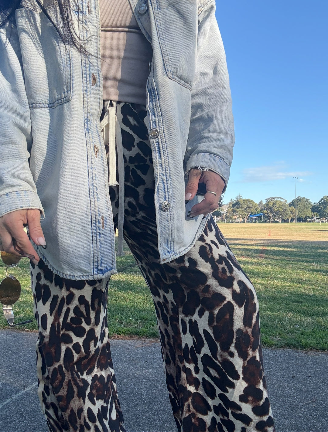 Cleo Brown Rayon Leopard Wash Jogger Pants