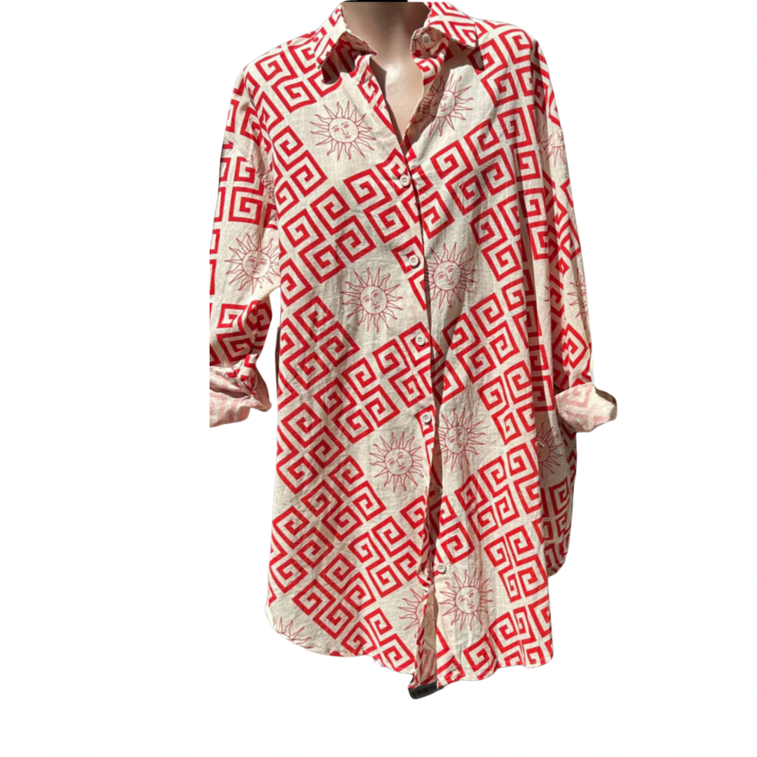 Greek Linen Sundress beige/red