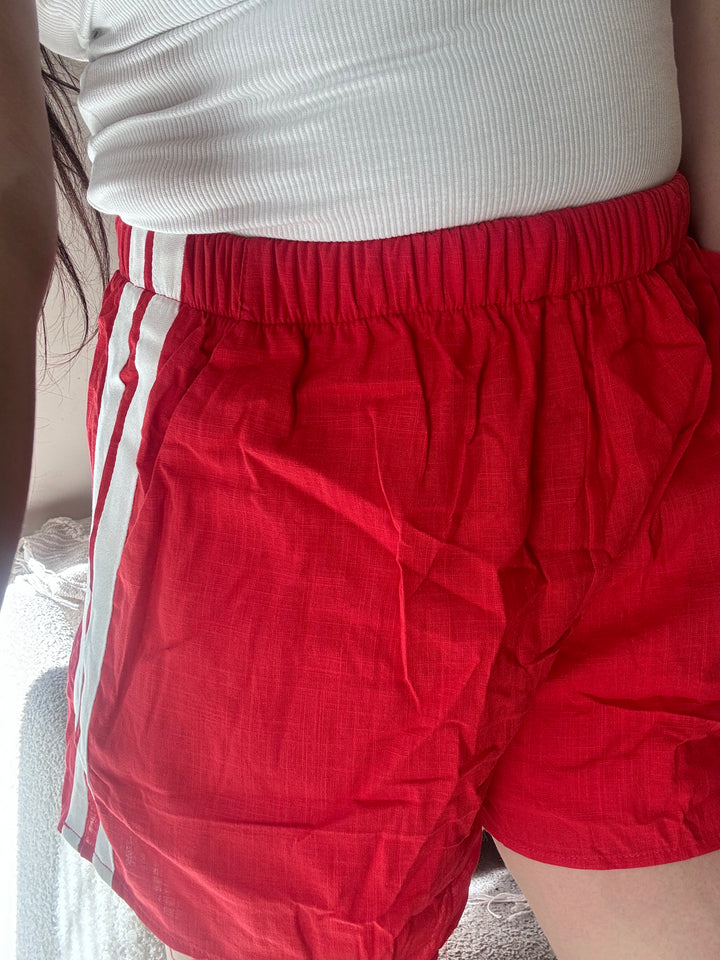 Ruby Red Racer Shorts White Stripe