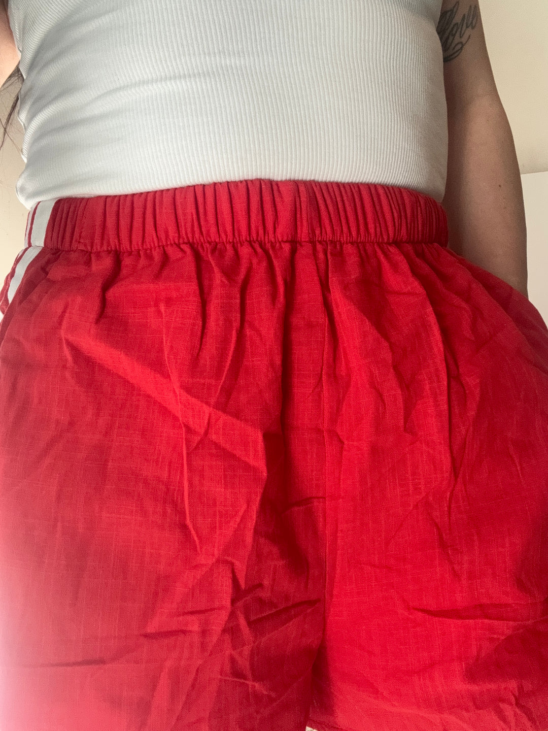 Ruby Red Racer Shorts White Stripe