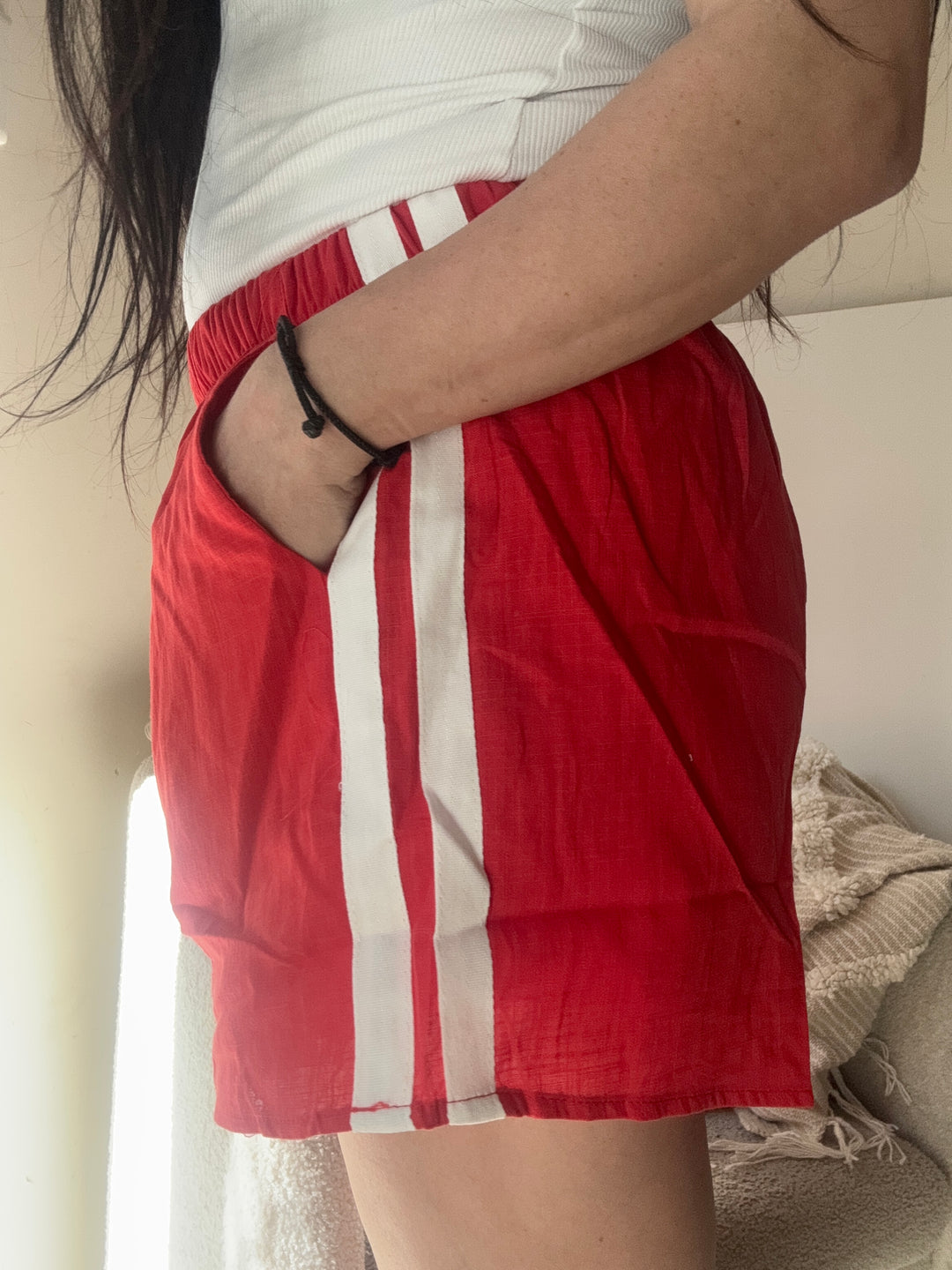 Ruby Red Racer Shorts White Stripe