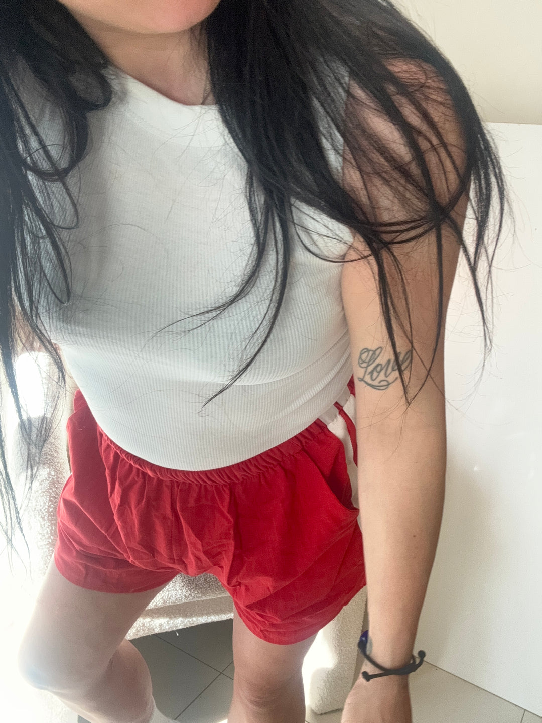 Ruby Red Racer Shorts White Stripe