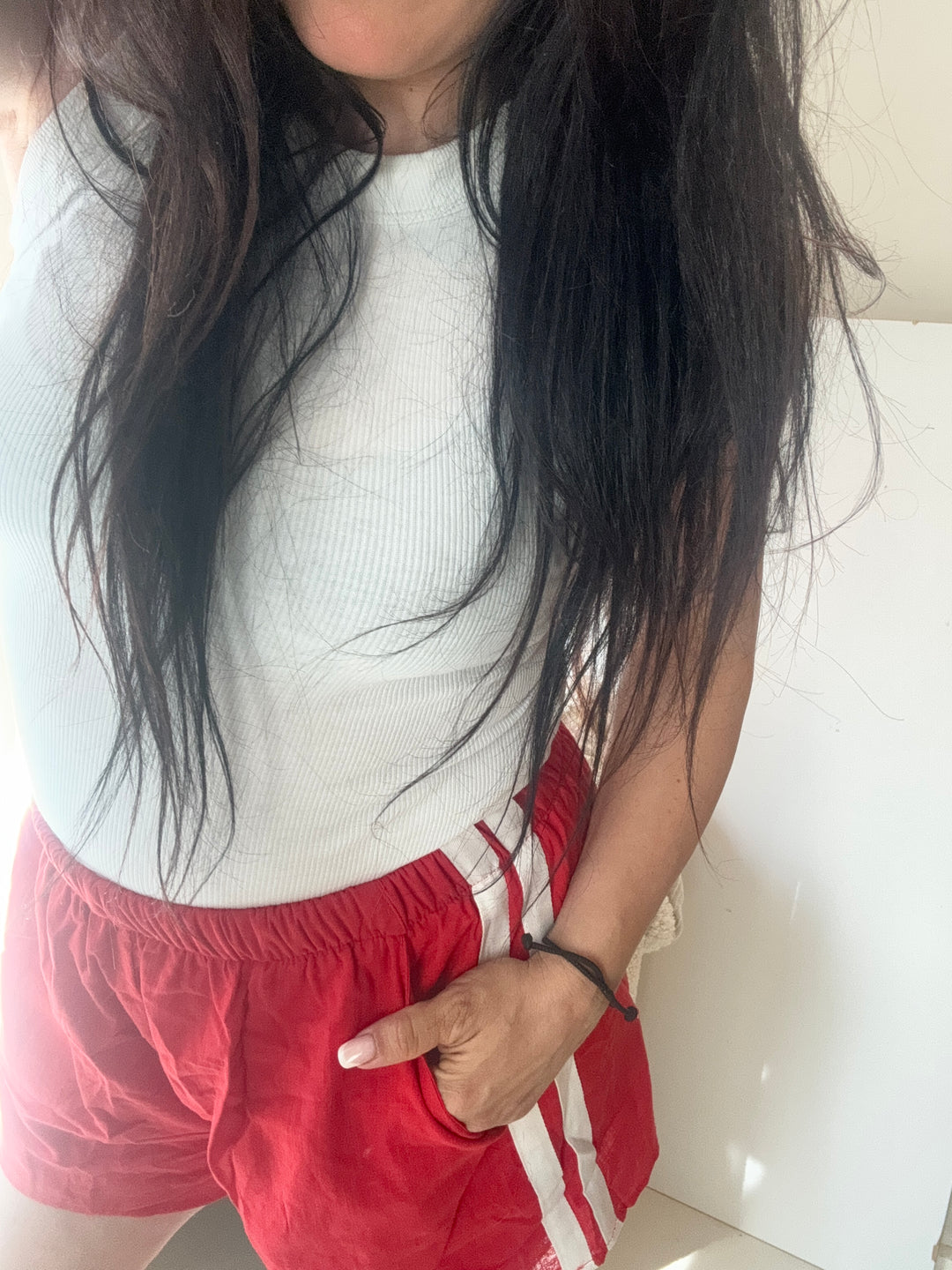 Ruby Red Racer Shorts White Stripe