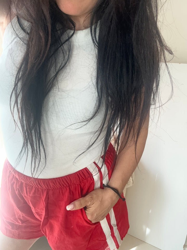 Ruby Red Racer Shorts White Stripe