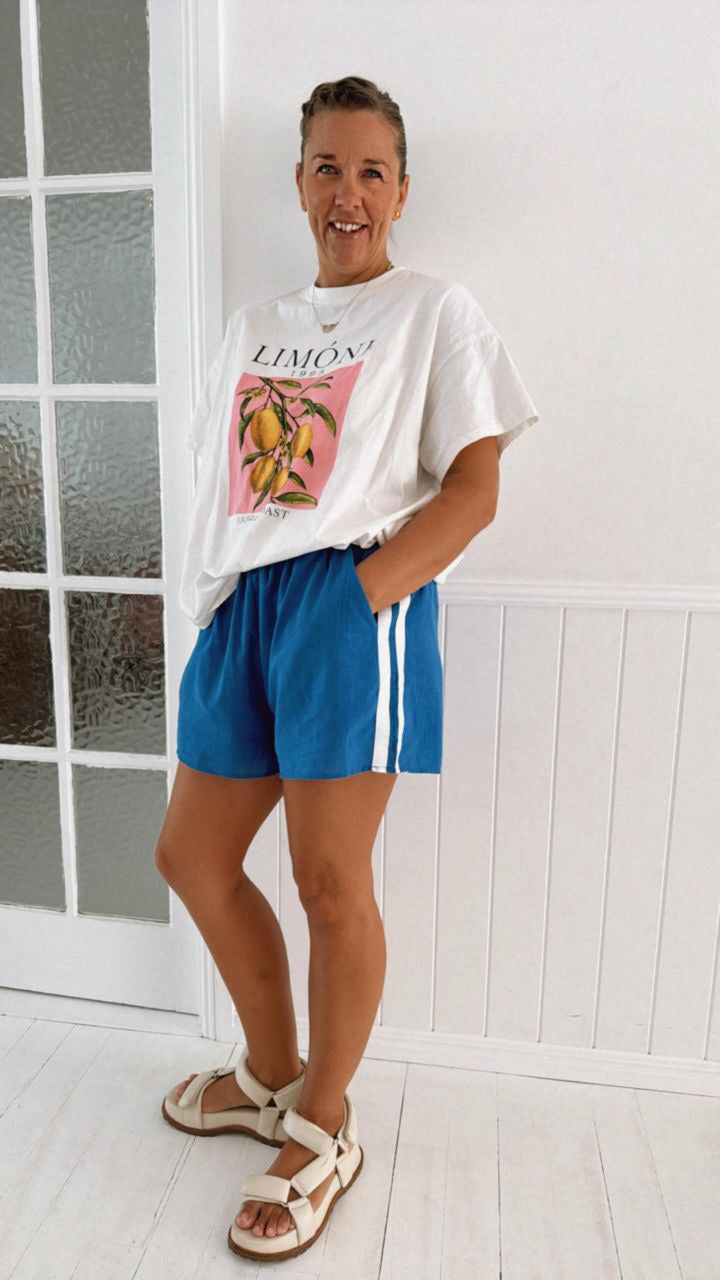 Bella Blue Racer Shorts White Stripe