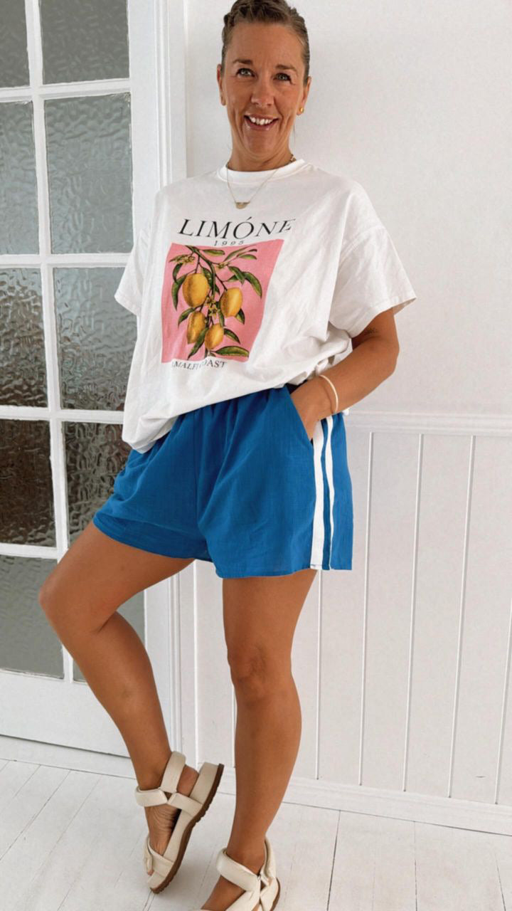 Bella Blue Racer Shorts White Stripe