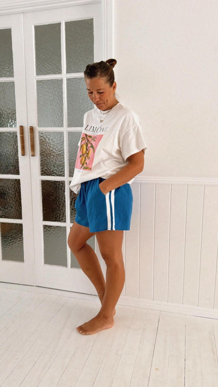 Bella Blue Racer Shorts White Stripe