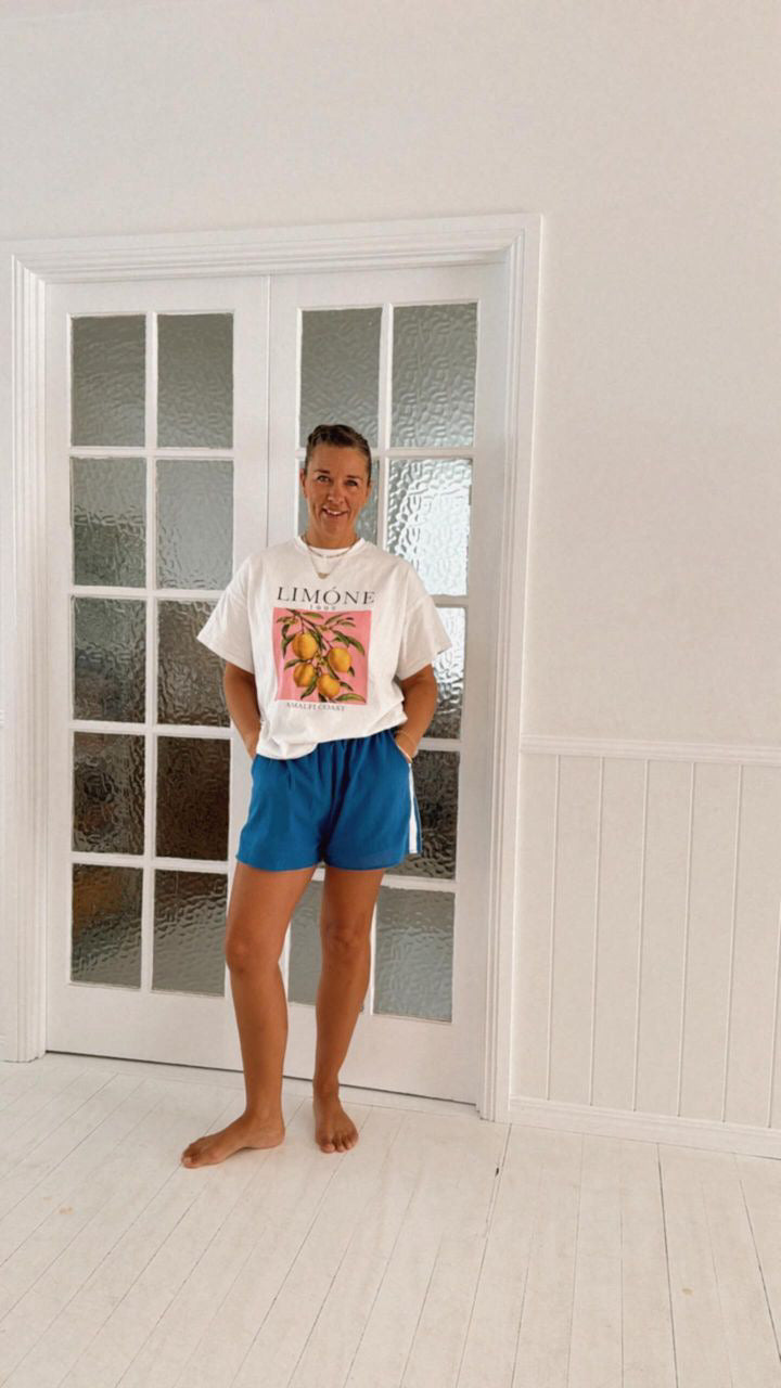 Bella Blue Racer Shorts White Stripe