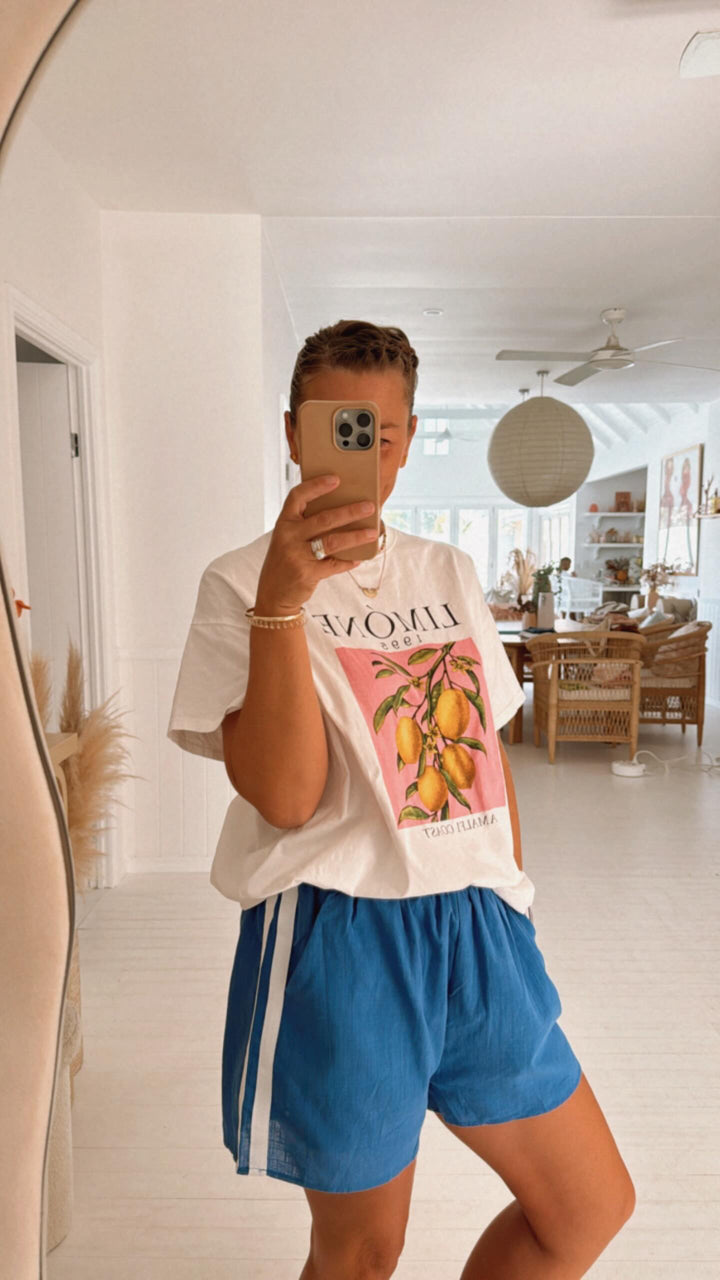 Bella Blue Racer Shorts White Stripe