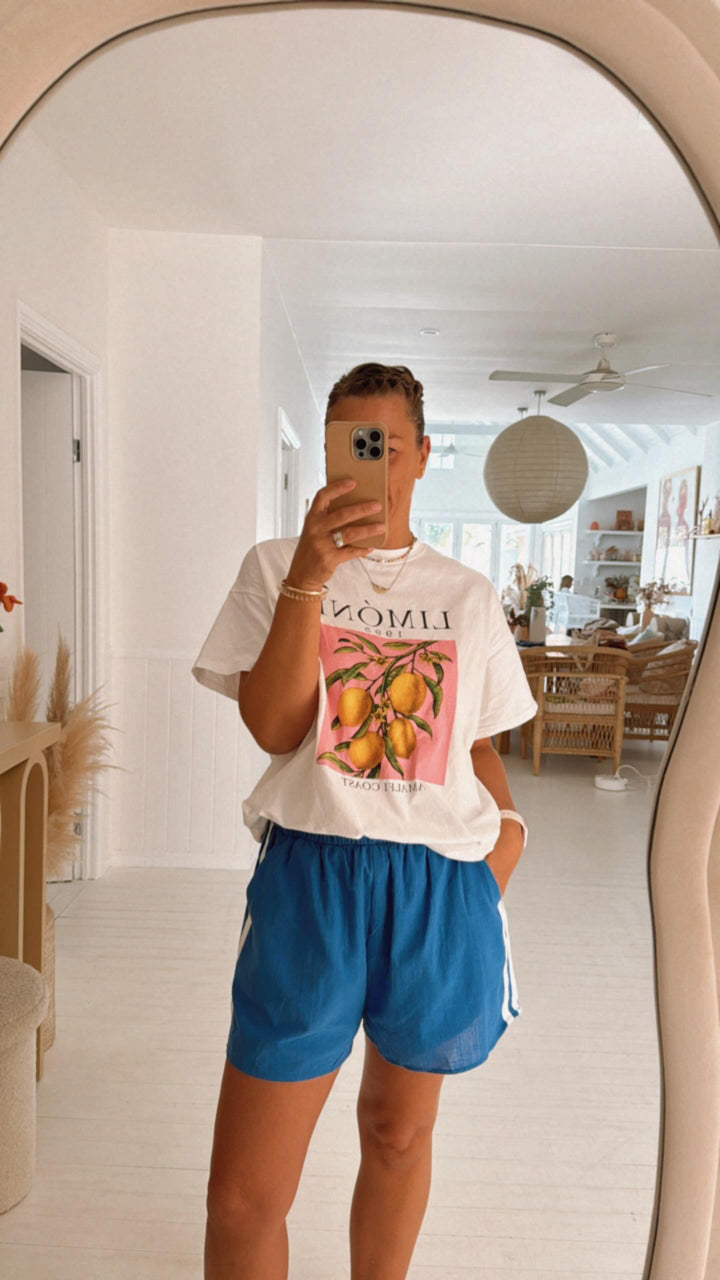 Bella Blue Racer Shorts White Stripe