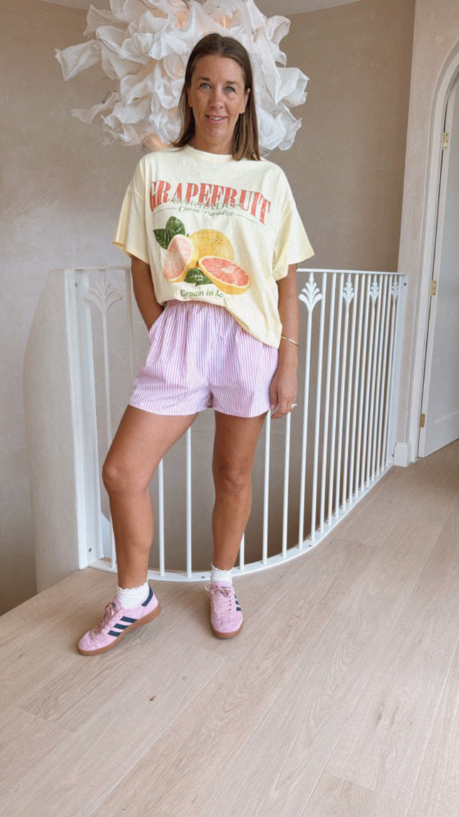 Penny Pink Striped Racer Shorts White Stripe