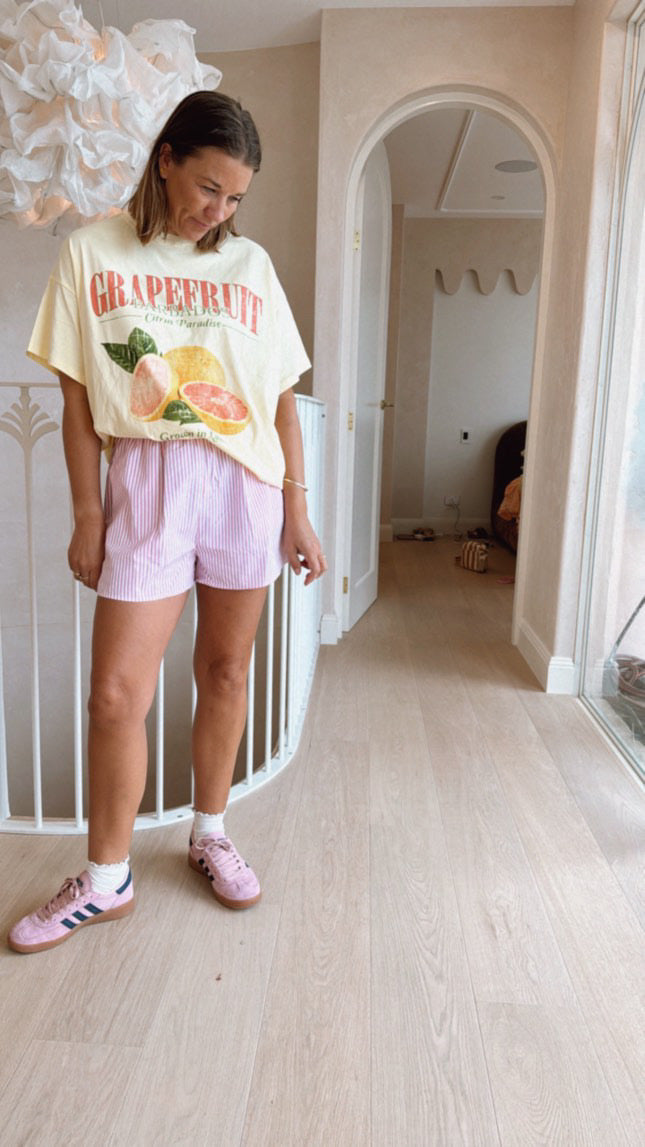 Penny Pink Striped Racer Shorts White Stripe