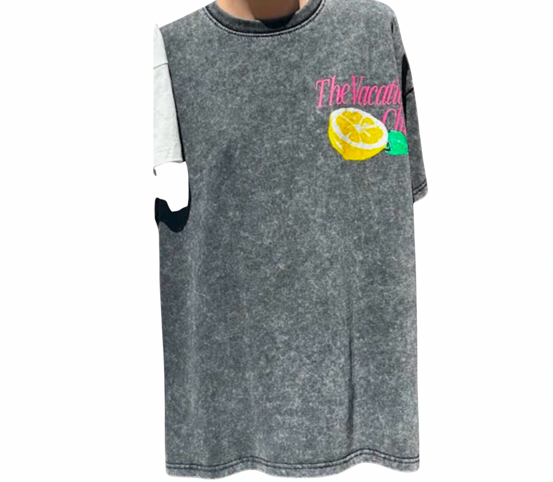The Vacation Club Acid Wash Boxy Signature Tee