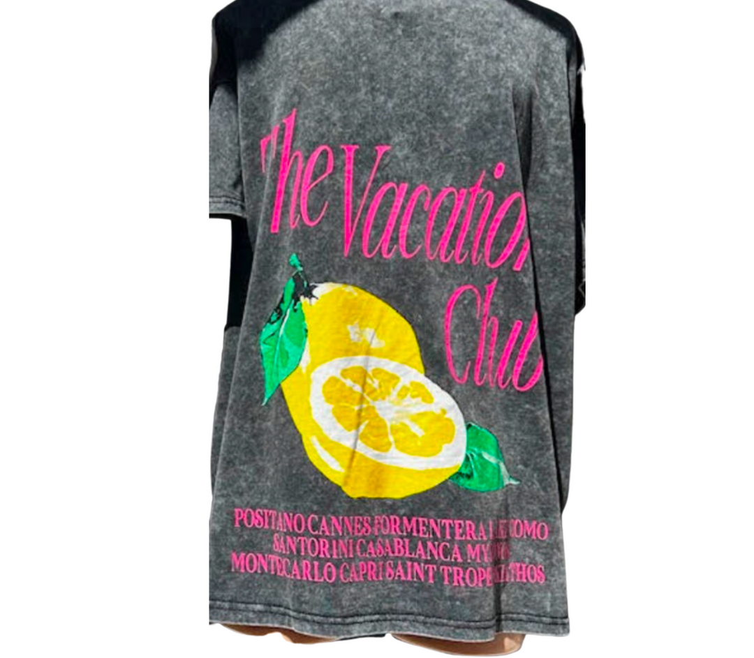 The Vacation Club Acid Wash Boxy Signature Tee