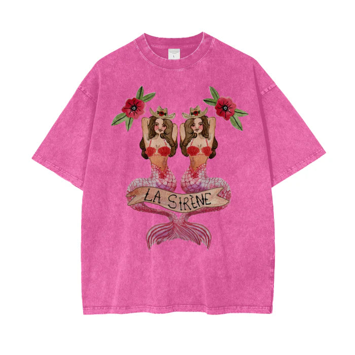 MAKU- Mermaid La Sirene Oversized Tee Rose Red