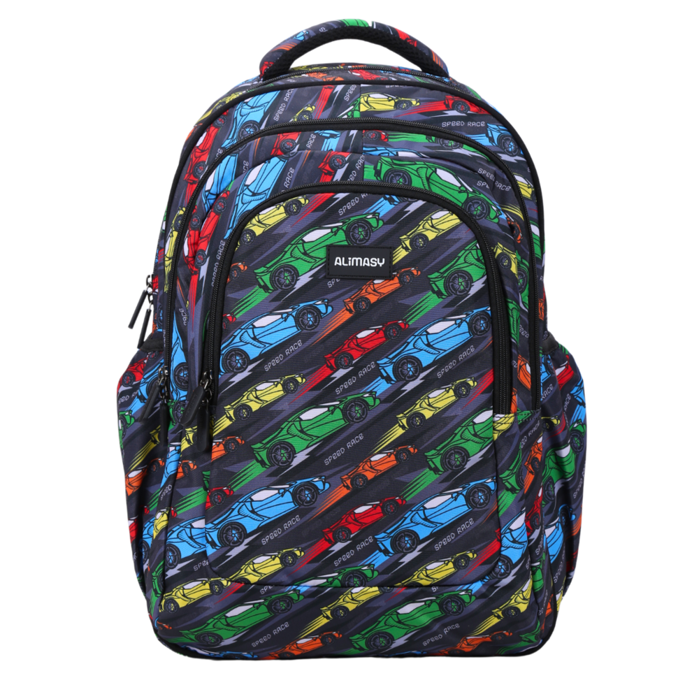 RACING CARS LARGE SCHOOL BACKPACK- Alimasy