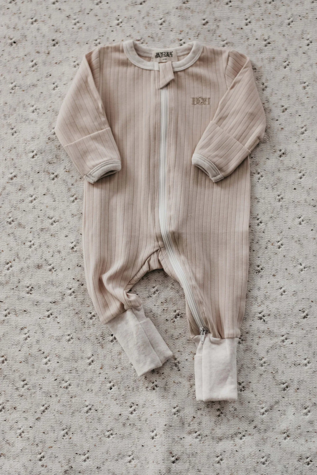 Nude Ribbed Zip Suit - Bencer and Hazelnut