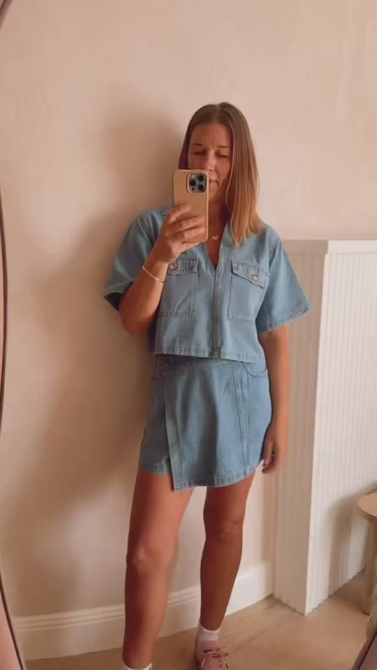 Natalie Light Denim Skort Set
