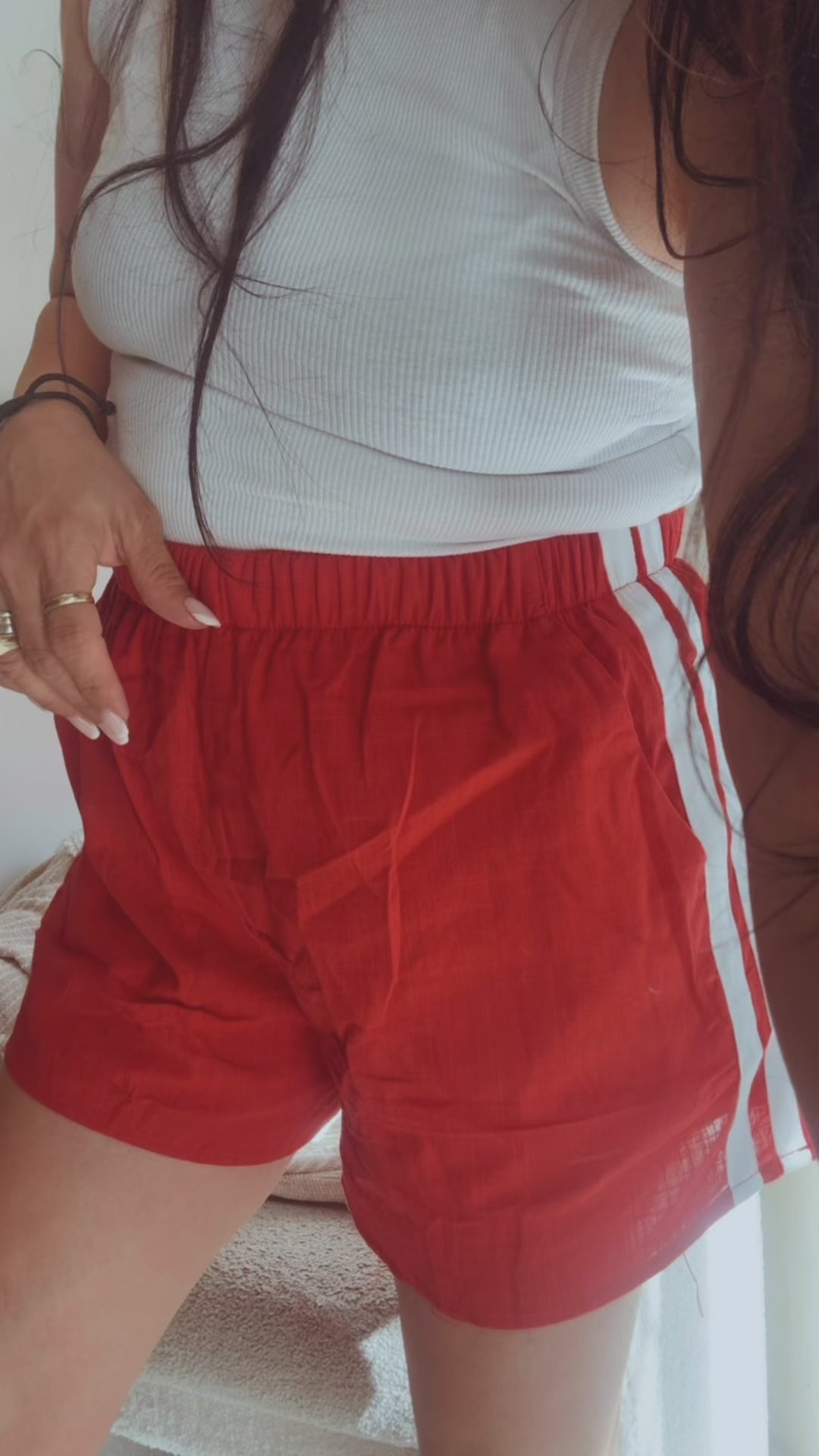 Ruby Red Racer Shorts White Stripe