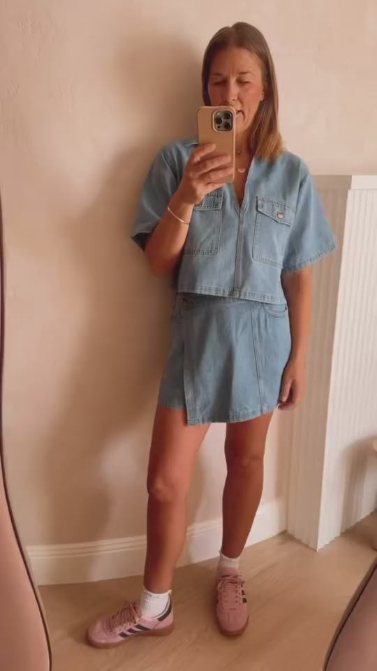 Natalie Light Denim Skort Set