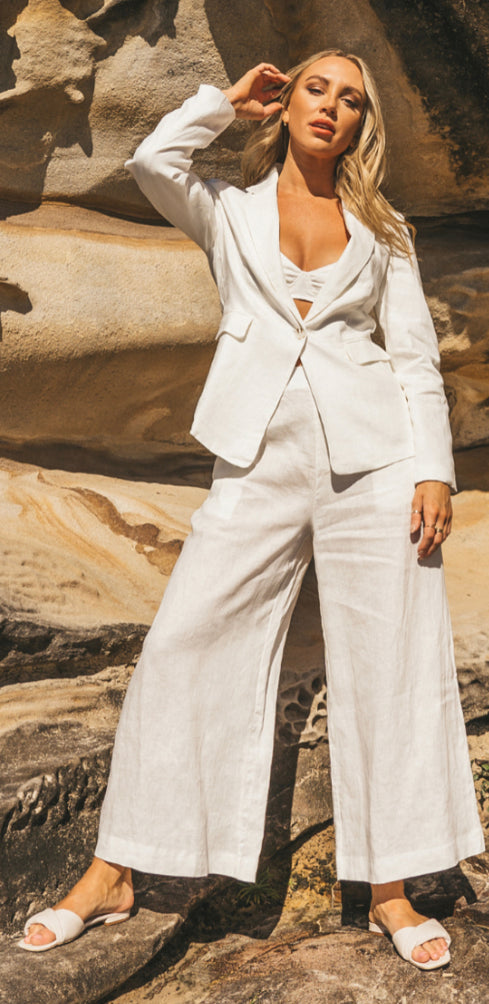 Lux White Linen Blazer