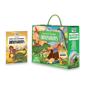Sassi Travel, Learn and Explore - Puzzle and Book Set - Dinosaurs, 205 pcs