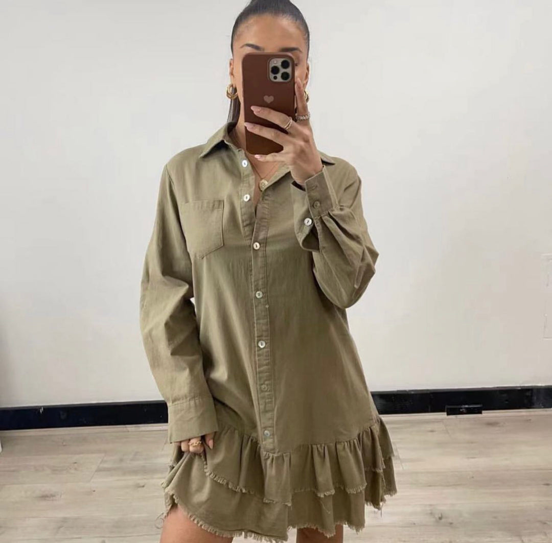 Khaki Ladies Shirt Dress