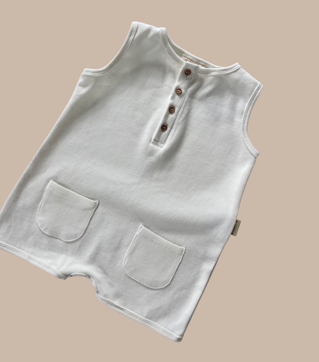 Ribbed Short Romper- White