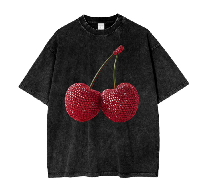 MAKU-  Cherry Baby Oversized Tee Acid Wash