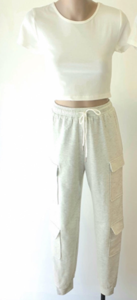 Grey pants and white top Set