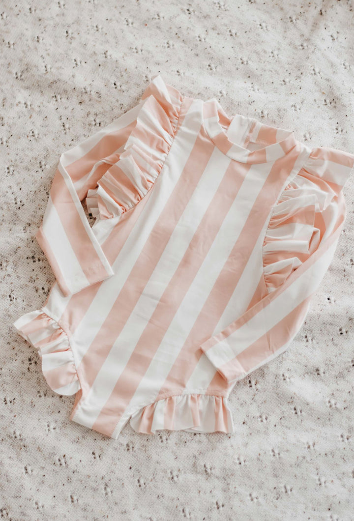 Frill Swim Suit Peach Stripe