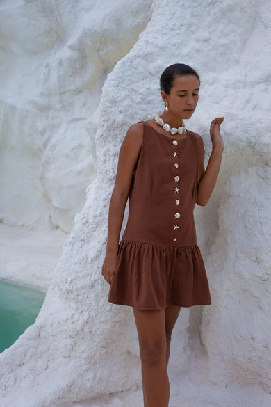 Lila Drop Waist Dress- Brown Palm Collective
