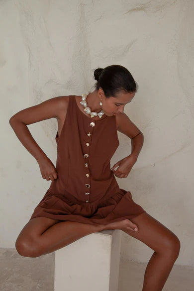 Lila Drop Waist Dress- Brown Palm Collective